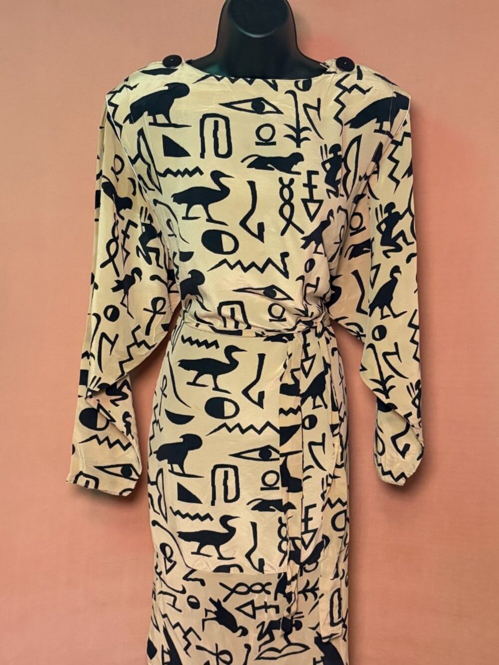 Vintage Maggy London 100% Silk Egyptian Hieroglyph Print Dress - Women's Large